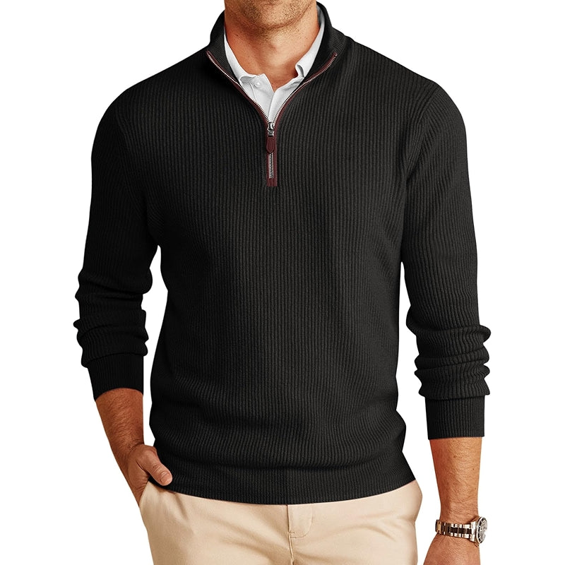 Quarter Zip Pullover Sweater Casual Mock Neck Ribbed