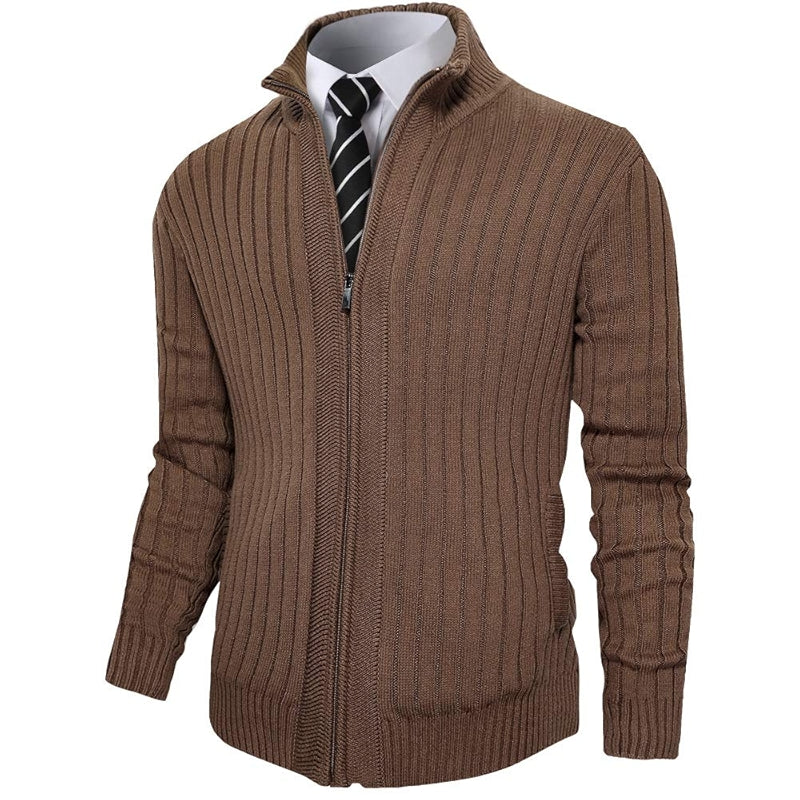 Cardigan Sweater Full Zip Up Stand Collar Slim Fit Casual Knitted