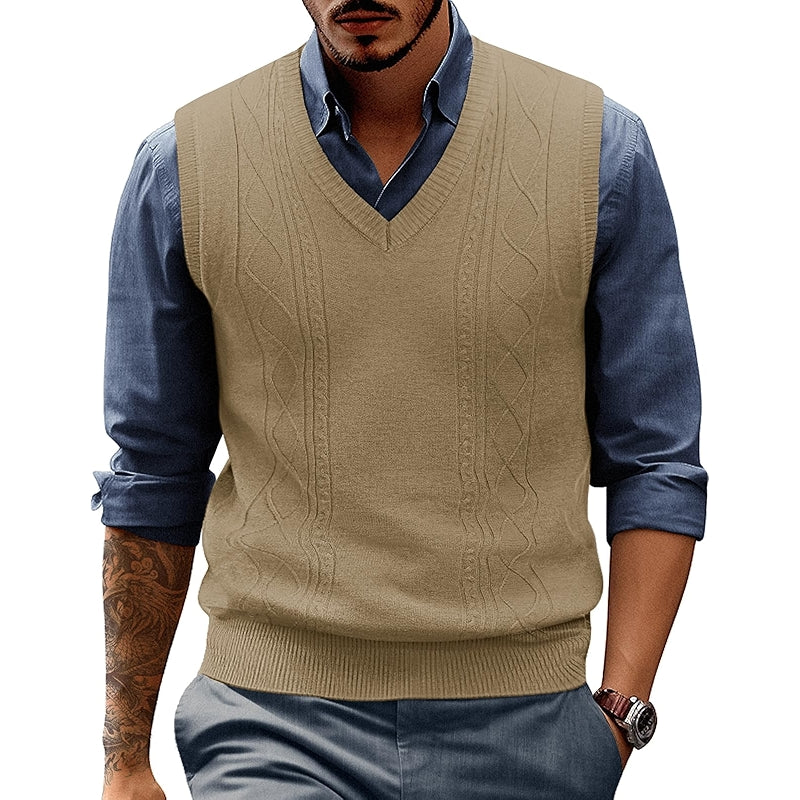 V Neck Sweater Vest Cable Knitted Pullover