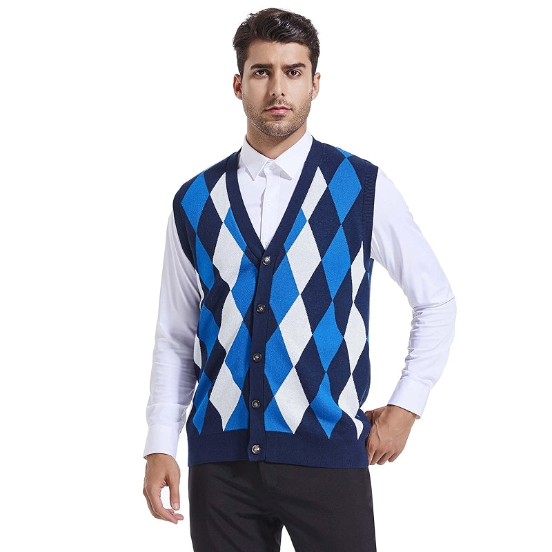 Argyle Sweater Vest V Neck Sleeveless Knitwear