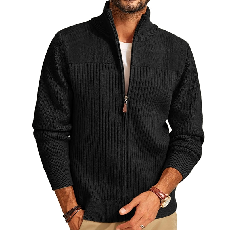 Full Zipper Cardigan Casual Stand Collar Sweater