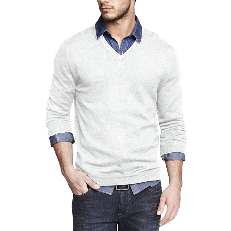 Solid Colored Casual V Design Long Sleeves Pullover