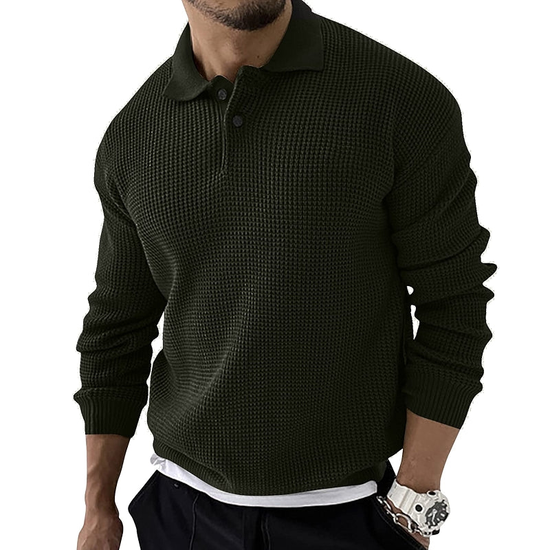 Long Sleeve Polo Sweater Casual Quarter Button Up Lapel Collar