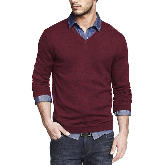 Solid Colored Casual V Design Long Sleeves Pullover