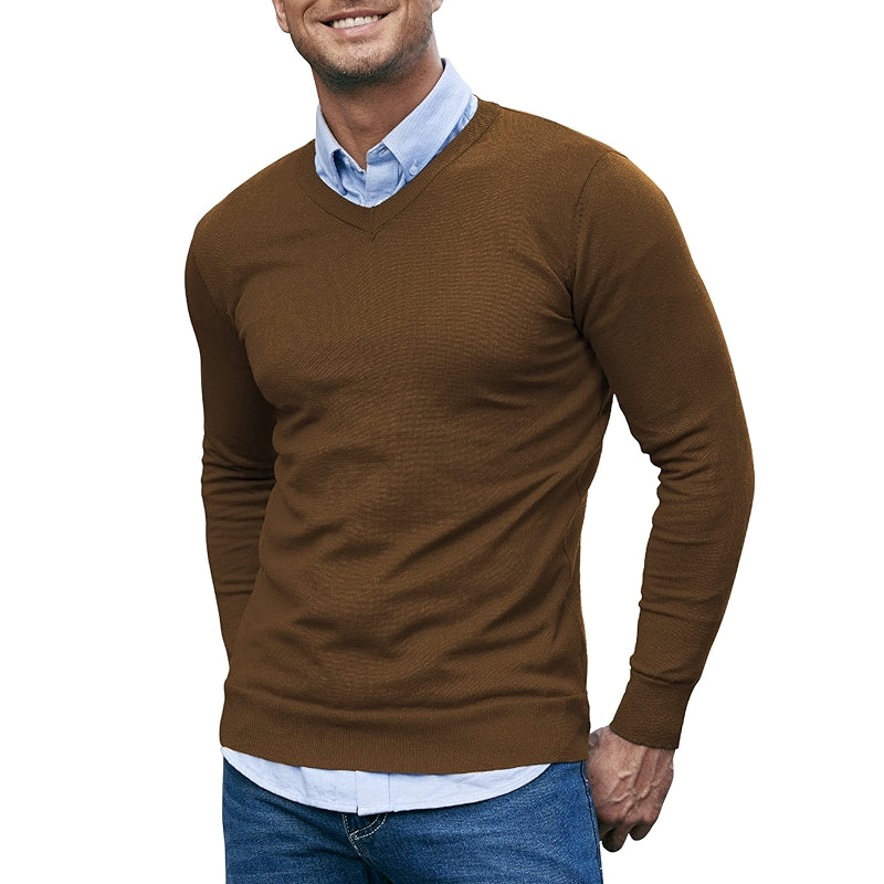 Solid Colored Casual V Design Long Sleeves Pullover