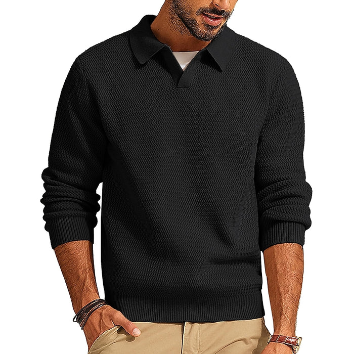 V Neck Pullover Sweater Long Sleeve Cable Knit Textured Sweater