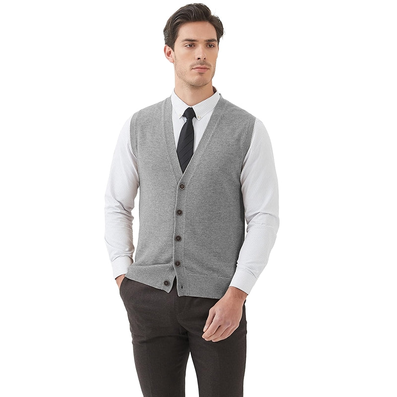 Kallspin Sweater Vest Wool Blend V Neck Button Sleeveless Cardigan