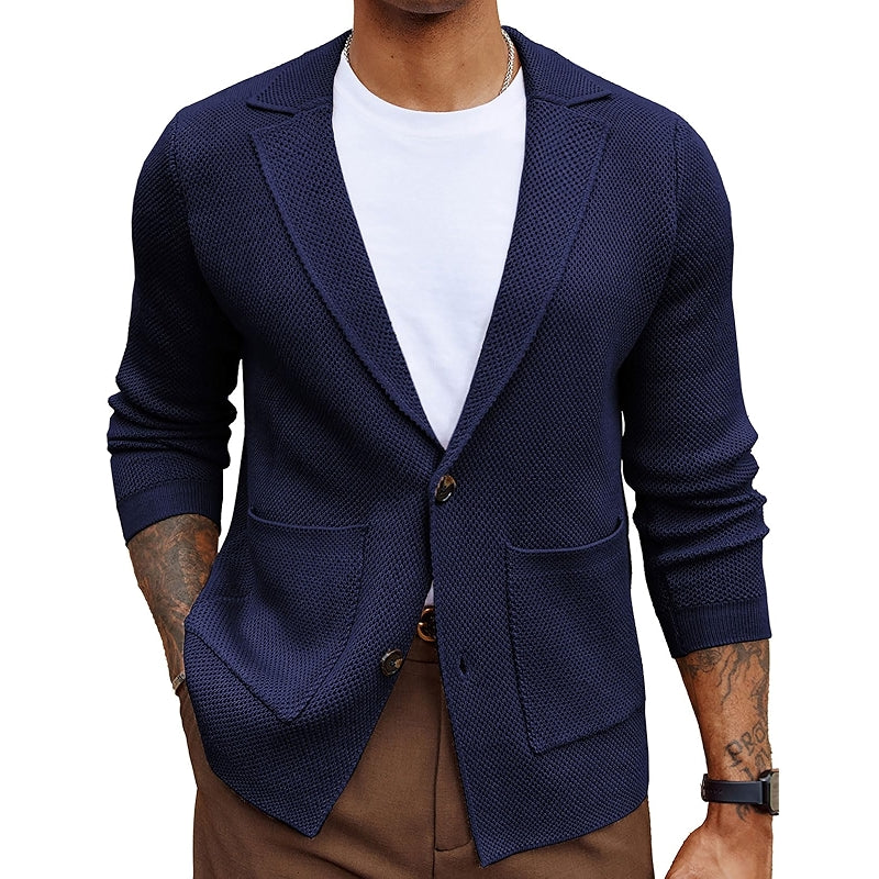 Textured Notch Collar Cardigan With Pockets