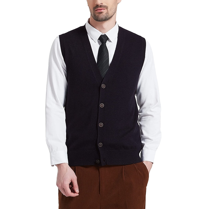 Kallspin Sweater Vest Wool Blend V Neck Button Sleeveless Cardigan