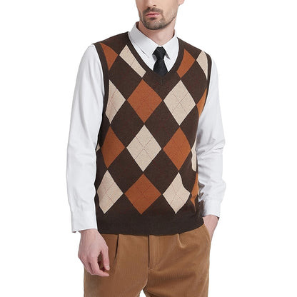 Argyle Vest Sweater Wool Blend V Neck Sleeveless Pullover