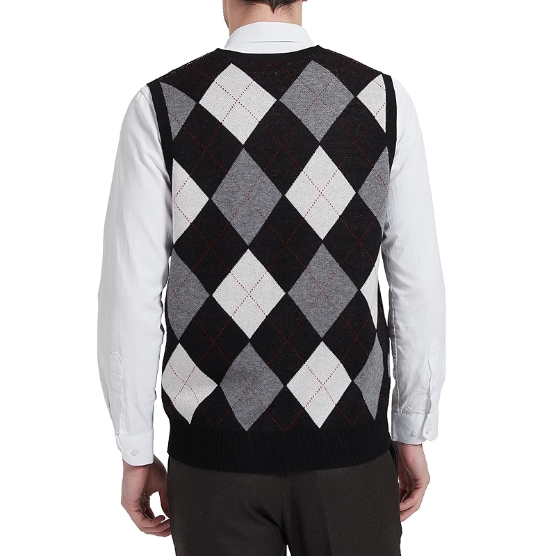 Argyle Vest Sweater Wool Blend V Neck Sleeveless Pullover