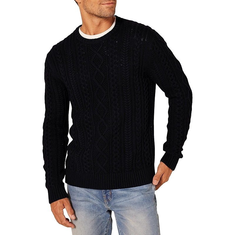 Long Sleeve Cotton Fisherman Cable Crewneck Sweater