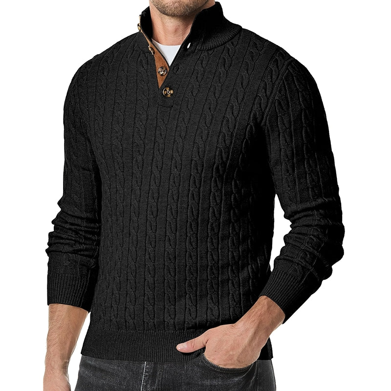 Cable Knit Pullover Sweater Casual Long Sleeve Stand Collar