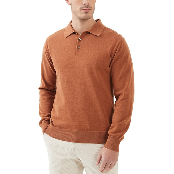 Kallspin Cotton Knit Polo Sweater Classic Casual Long Sleeve