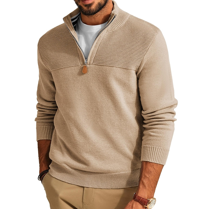 Quarter Zip Sweater Slim Fit Casual Pullover Mock Neck