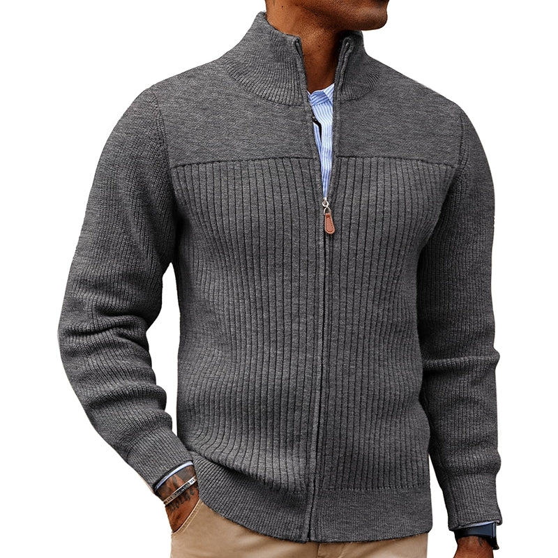 Full Zipper Cardigan Casual Stand Collar Sweater