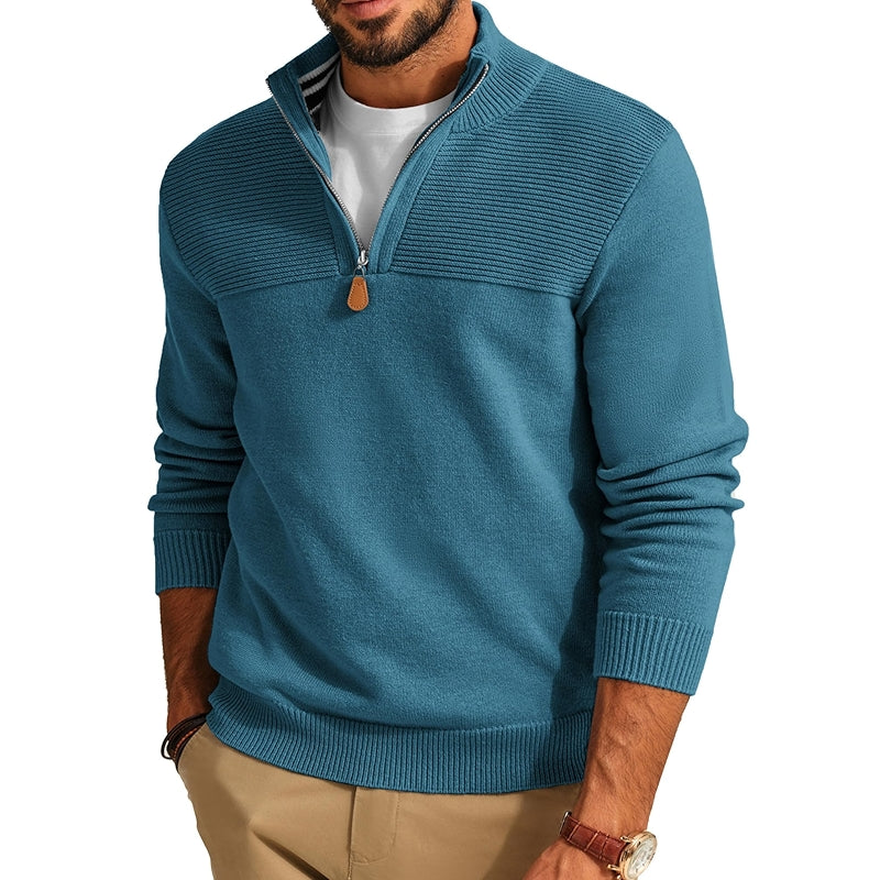 Quarter Zip Sweater Slim Fit Casual Pullover Mock Neck