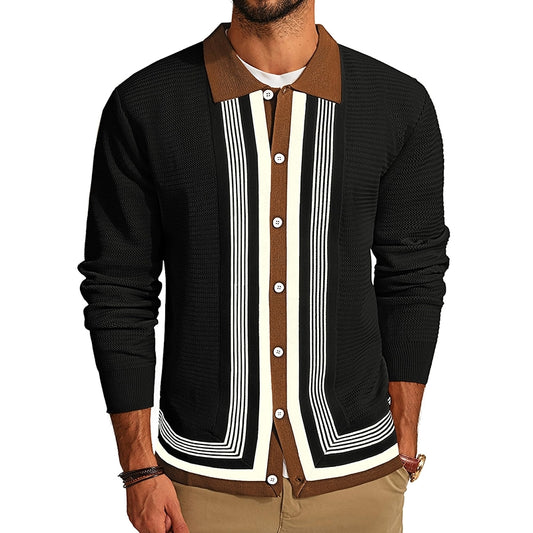 Button Down Striped Pattern Knitted Cardigan