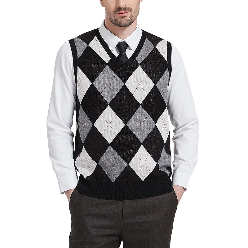 Argyle Vest Sweater Wool Blend V Neck Sleeveless Pullover