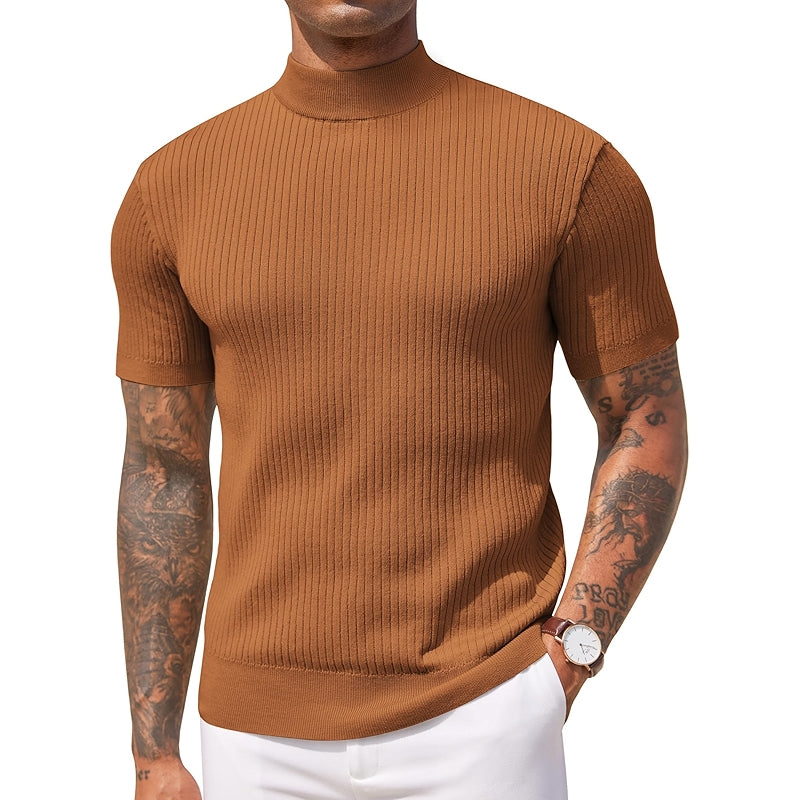 Mock Turtleneck Sweater Short Sleeve Casual Basic Top