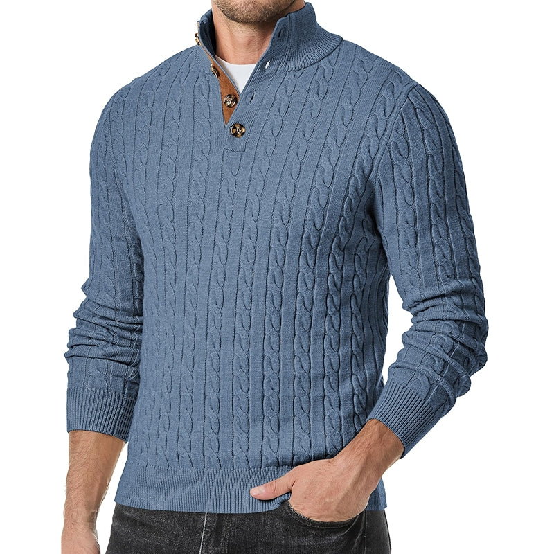 Cable Knit Pullover Sweater Casual Long Sleeve Stand Collar