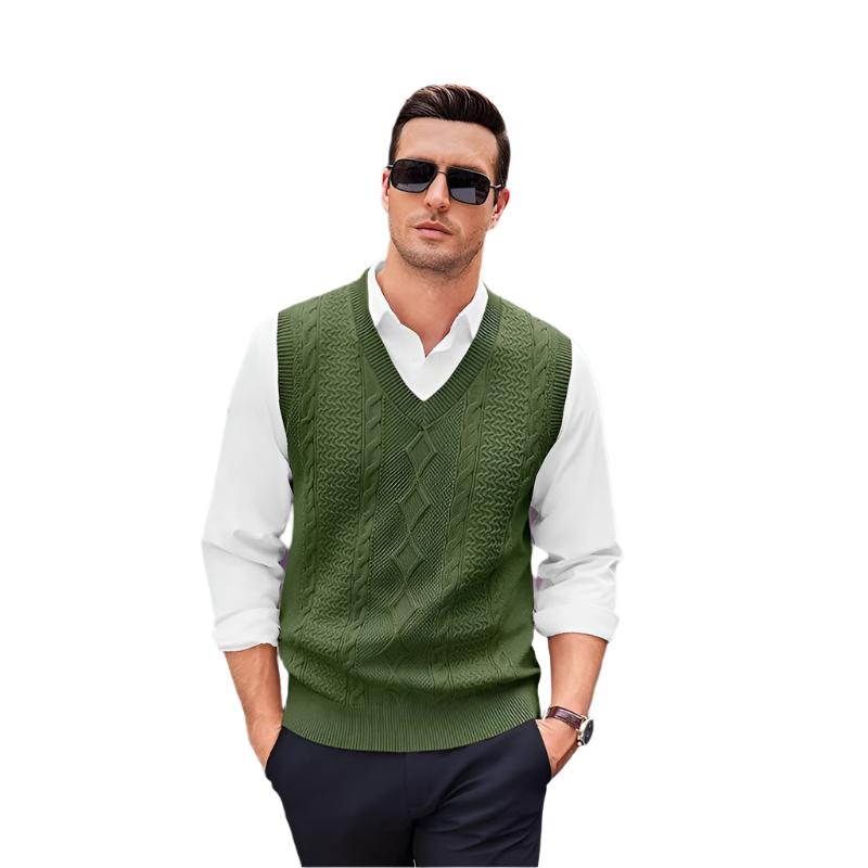 Casual V Neck Sweater Vest Cable Knitted Pullover Knitwear