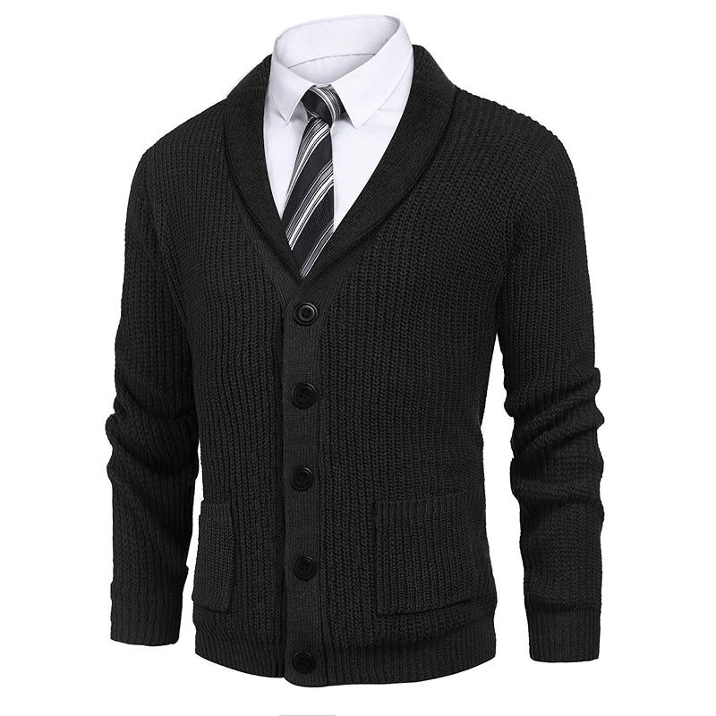 Shawl Collar Slim Fit Cardigan With Pockets