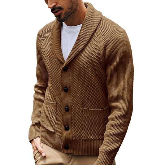 Shawl Collar Cardigan Sweater Knit Textured Button Down