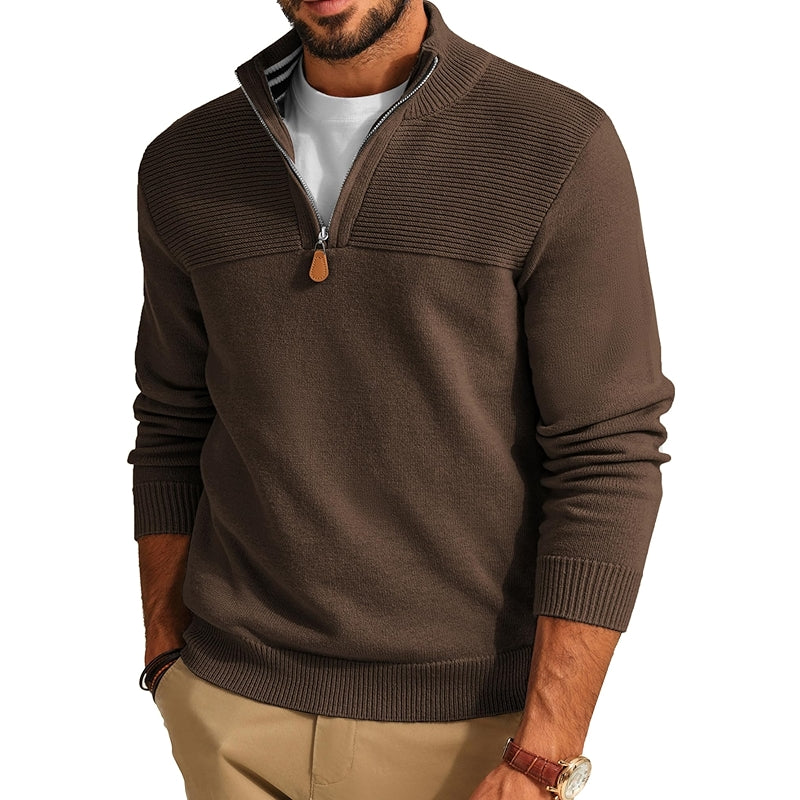 Quarter Zip Sweater Slim Fit Casual Pullover Mock Neck