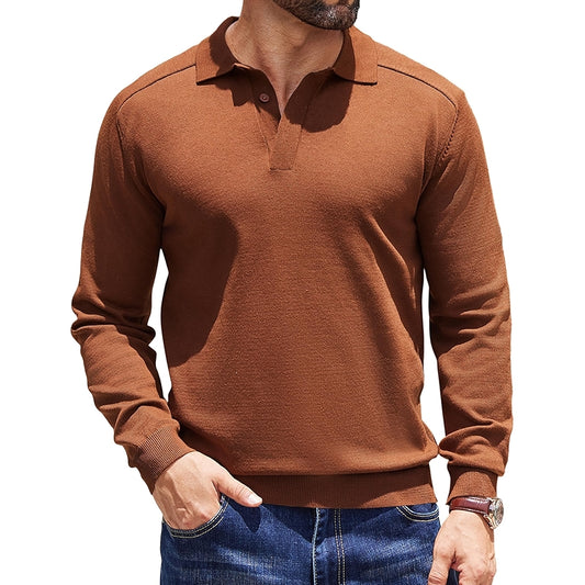 Knit Polo Sweater Long Sleeve Collared Pullover