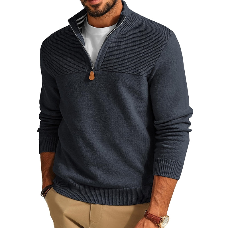 Quarter Zip Sweater Slim Fit Casual Pullover Mock Neck