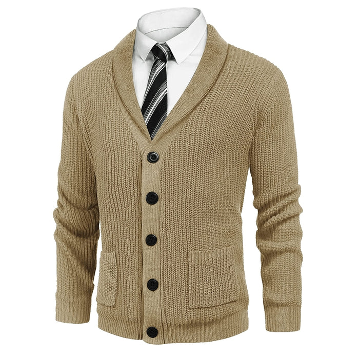 Slim Fit Cardigan With Shawl Collar And Pockets