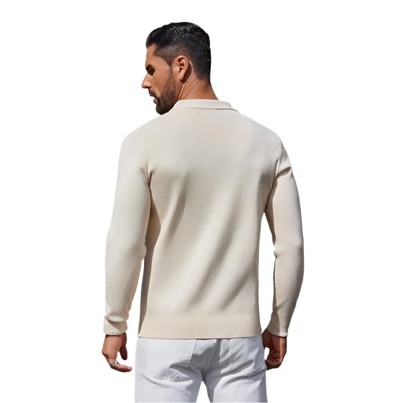 Long Sleeve Polo Sweater Knit Casual Thermal Pullover With Pocket