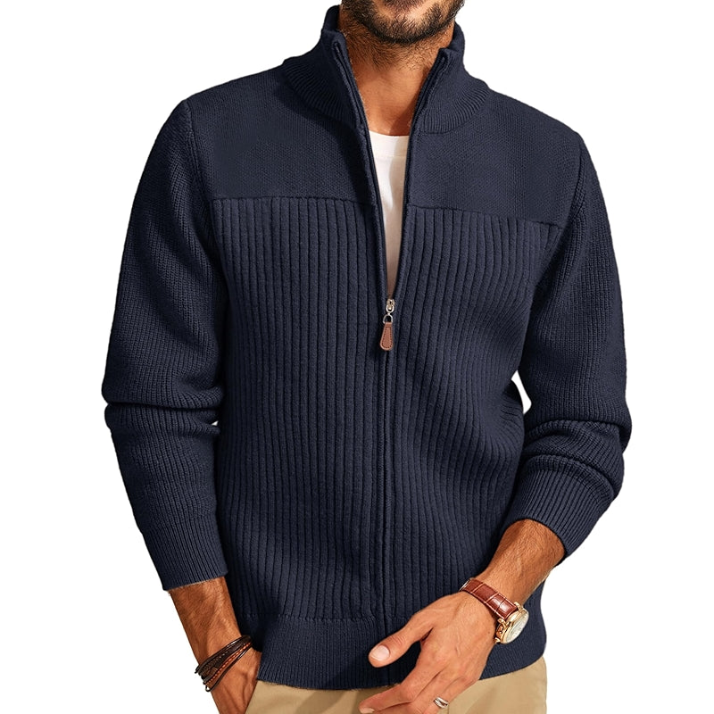 Full Zipper Cardigan Casual Stand Collar Sweater