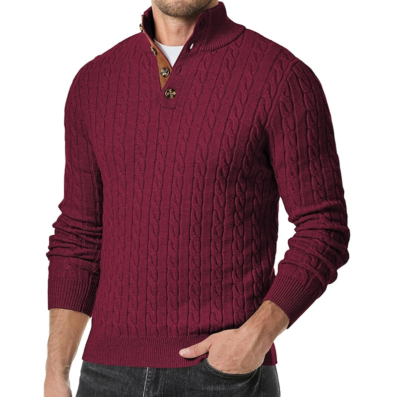 Cable Knit Pullover Sweater Casual Long Sleeve Stand Collar