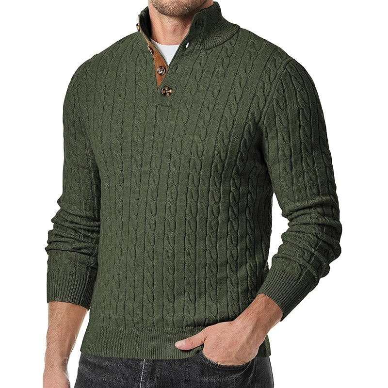 Cable Knit Pullover Sweater Casual Long Sleeve Stand Collar