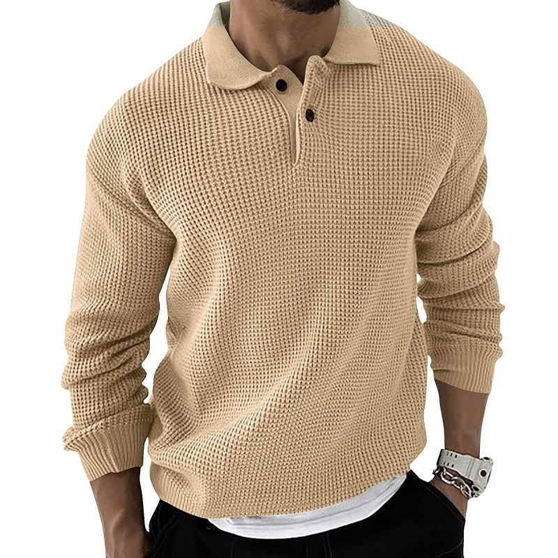 Long Sleeve Polo Sweater Casual Quarter Button Up Lapel Collar