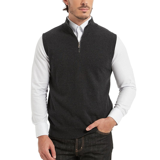 Cotton Quarter Zipper Sweater Vest V Neck Lightweight Sleeveless