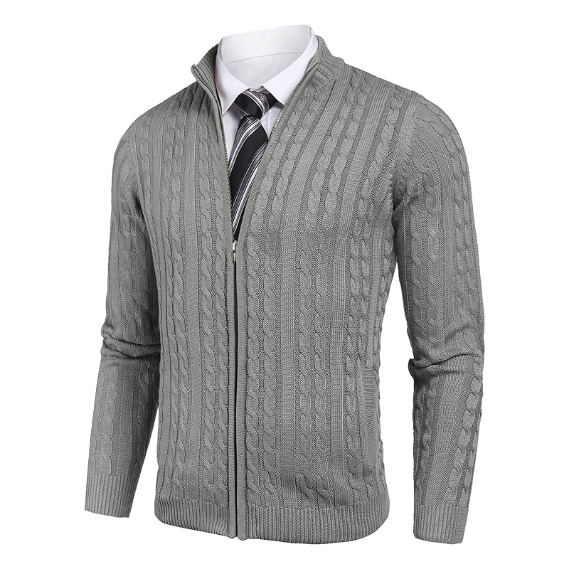 Slim Fit Cable Knit Cardigan Sweater With Pockets