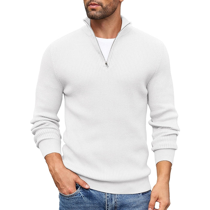 Quarter Zip Sweater Slim Fit Mock Neck Pullover