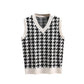 Houndstooth Sweater Vest Sleeveless V Neck Casual Rib Knit Top