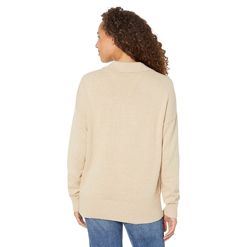 Cotton Cashmere Deep V Polo Sweater