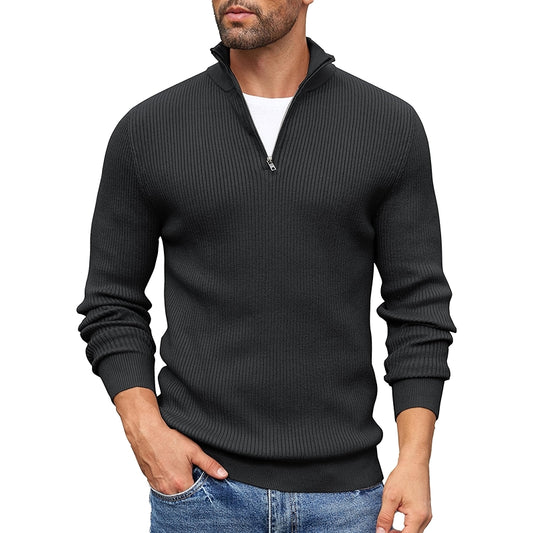 Quarter Zip Sweater Slim Fit Mock Neck Pullover