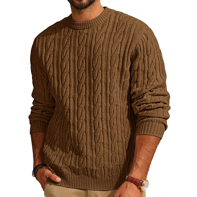 Cable Knit Crewneck Pullover Sweater Casual Twist Texture