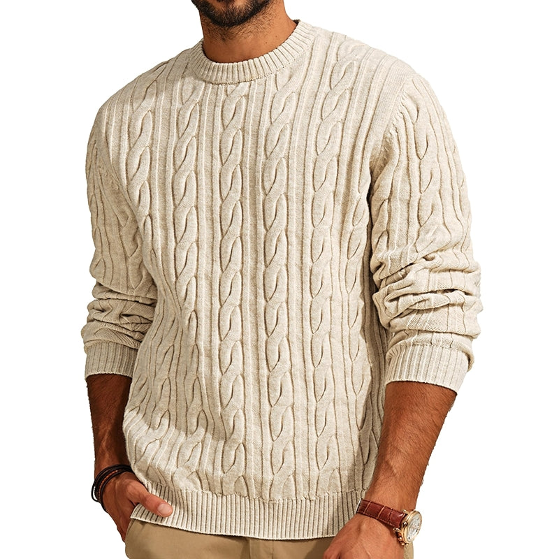 Cable Knit Crewneck Pullover Sweater Casual Twist Texture