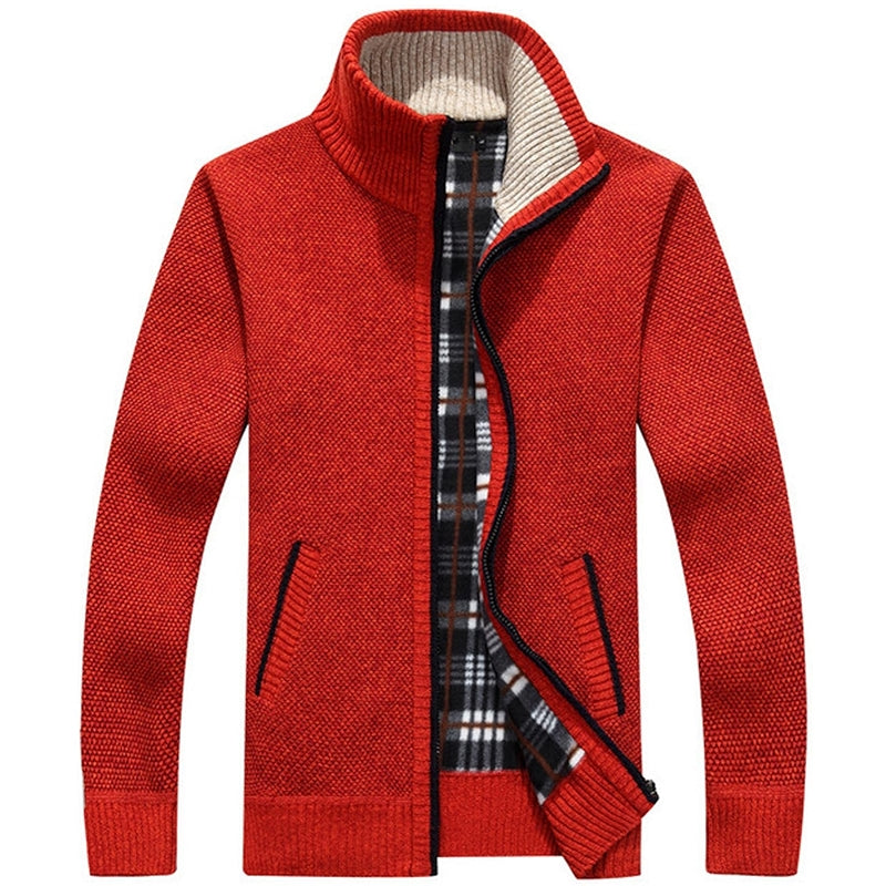 Full Zip Slim Thick Knitted Cardigan Jacket With Pockets