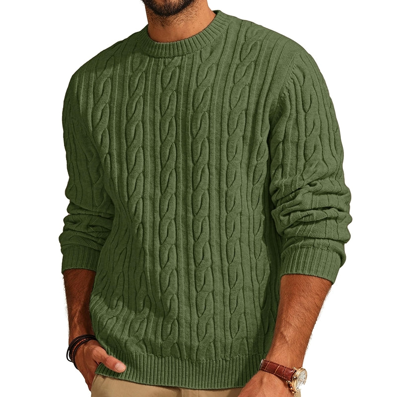 Cable Knit Crewneck Pullover Sweater Casual Twist Texture