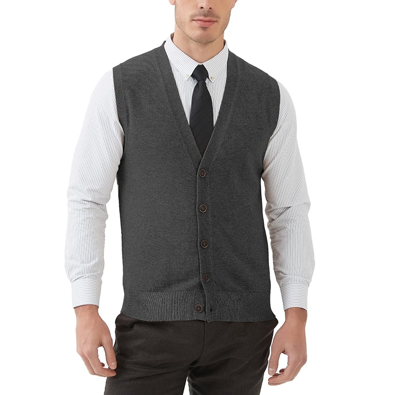 Kallspin Sweater Vest Wool Blend V Neck Button Sleeveless Cardigan