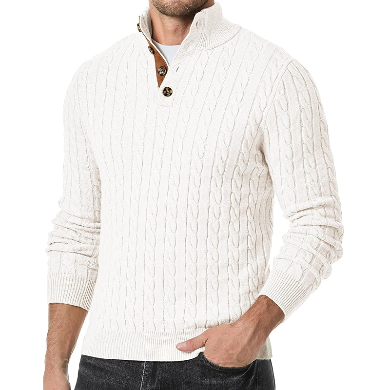 Cable Knit Pullover Sweater Casual Long Sleeve Stand Collar