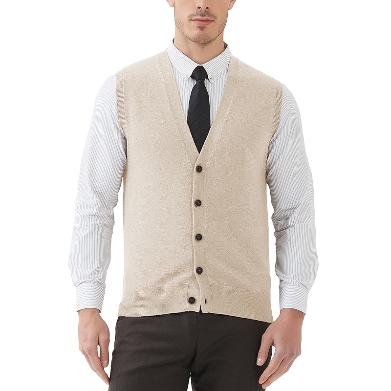 Kallspin Sweater Vest Wool Blend V Neck Button Sleeveless Cardigan